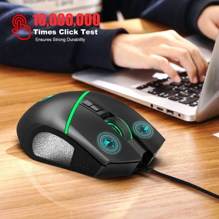 HXSJ A876 Wired Mouse Colorful Synchronous Light Emission 6400dpi Adjustable Light Gaming Mouse, ...