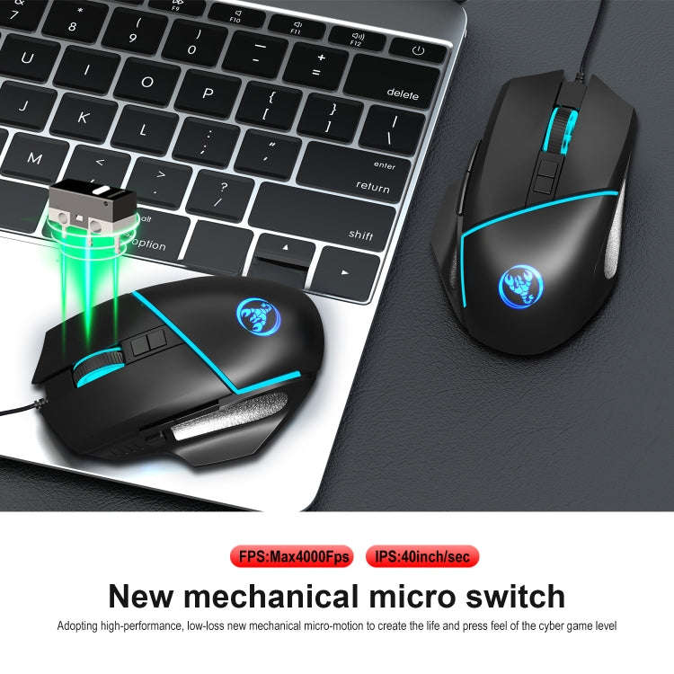 HXSJ A876 Wired Mouse Colorful Synchronous Light Emission 6400dpi Adjustable Light Gaming Mouse, ...