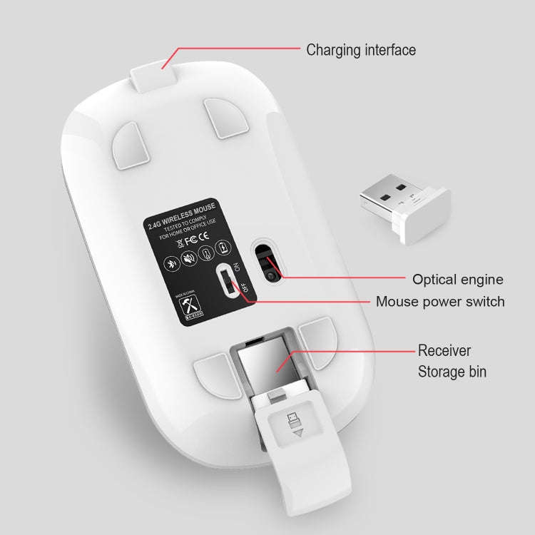 HXSJ M30 Rechargeable Wireless Mouse Metal Wheel Mute 2.4G Office Mouse 500 mAh Built-in Battery(...