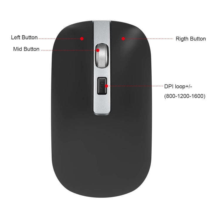 HXSJ M30 Rechargeable Wireless Mouse Metal Wheel Mute 2.4G Office Mouse 500 mAh Built-in Battery(...