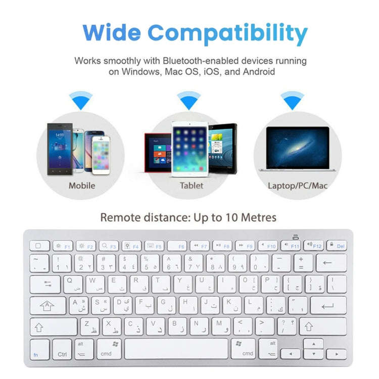 WB-8022 Ultra-thin Wireless Bluetooth Keyboard, Arabic Keys(Silver)
