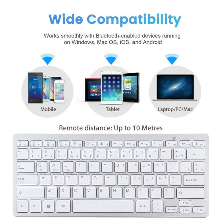 WB-8022 Ultra-thin Wireless Bluetooth Keyboard, Portuguese Keys(Silver)