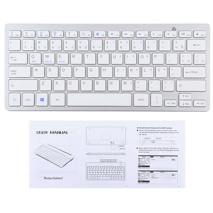WB-8022 Ultra-thin Wireless Bluetooth Keyboard, Portuguese Keys(Silver)