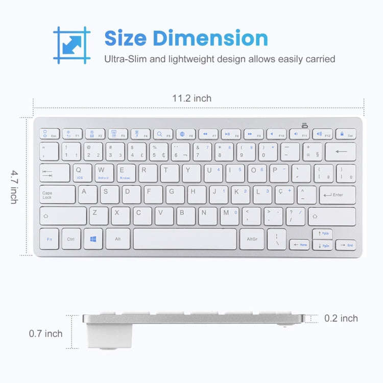 WB-8022 Ultra-thin Wireless Bluetooth Keyboard, Portuguese Keys(Silver)