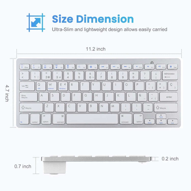 WB-8022 Ultra-thin Wireless Bluetooth Keyboard for iPad, Samsung, Huawei, Xiaomi, Tablet PCs or S...