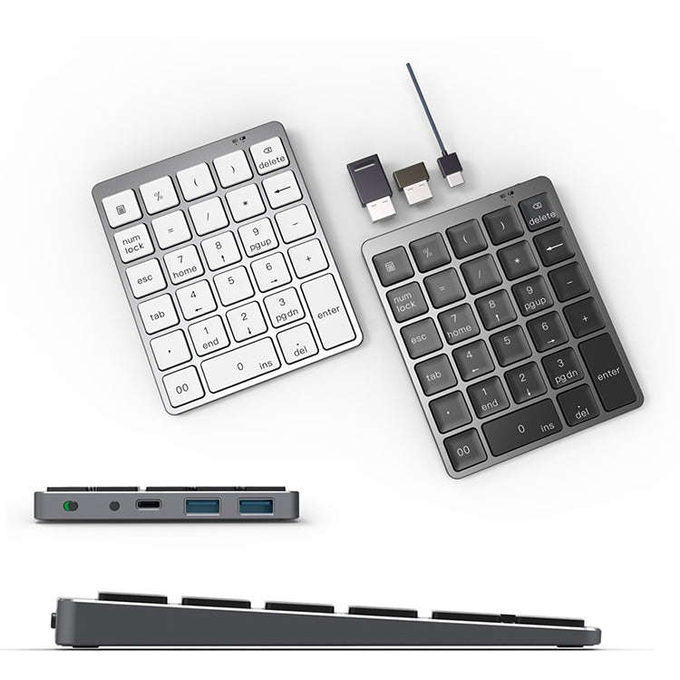 N970 Pro Dual Modes Aluminum Alloy Rechargeable Wireless Bluetooth Numeric Keyboard with USB HUB ...