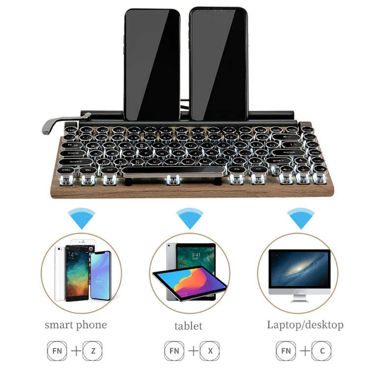 TW1867 Round Retro Punk Keycap Mechanical Wireless Bluetooth Keyboard (Black)