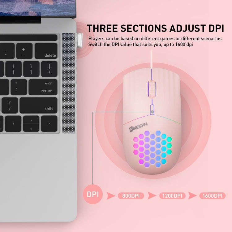 MKESPN SXS-838 Type-C Interface RGB Hollow Wired Mouse(Pink)