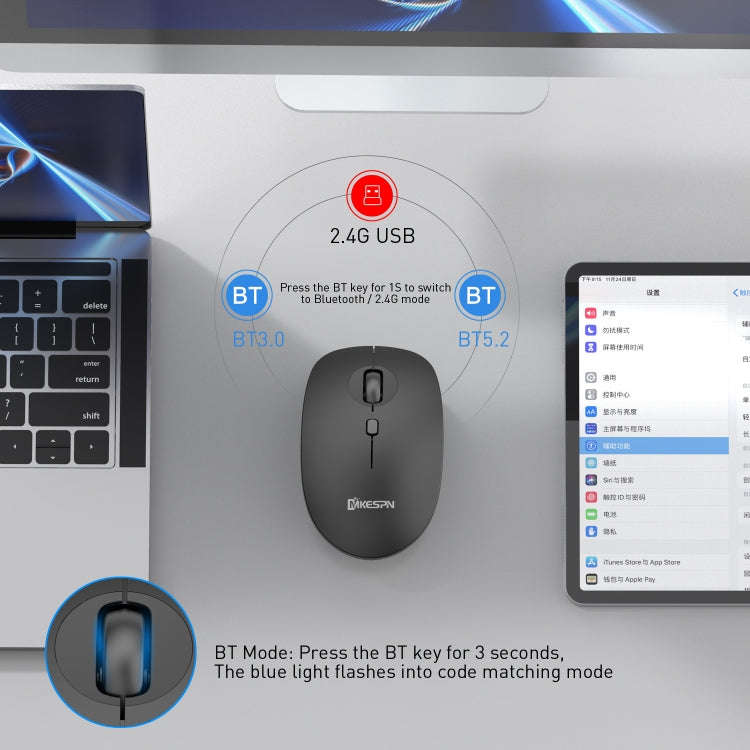 MKESPN 859 2.4G+BT5.0+BT3.0 Three Modes Wireless Mouse (Black)