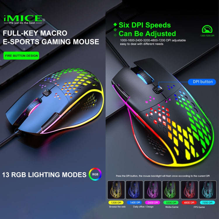 iMICE T97 Gaming Mouse RGB LED Light USB 7 Buttons 7200 DPI Wired Gaming Mouse (Black)