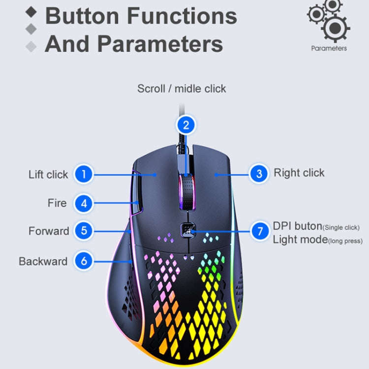 iMICE T97 Gaming Mouse RGB LED Light USB 7 Buttons 7200 DPI Wired Gaming Mouse (Black)