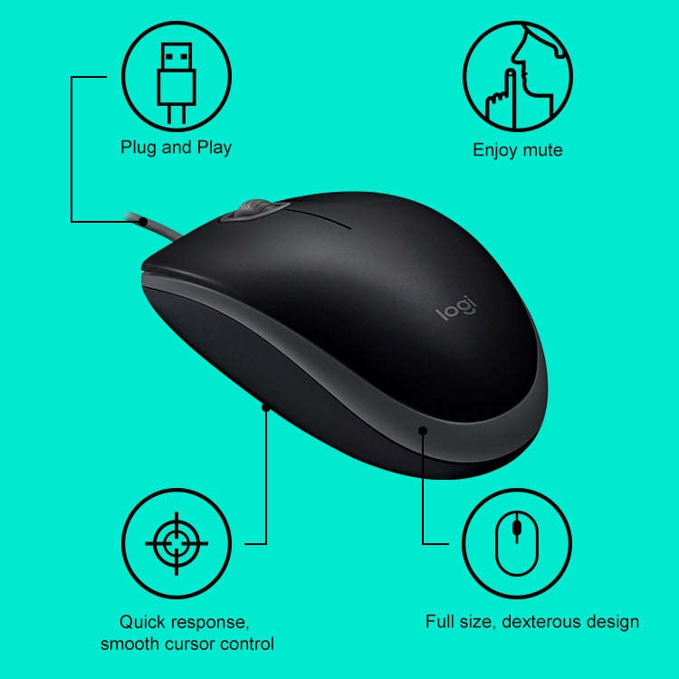 Logitech M110 1000DPI Wired Mouse USB Silent Mouse (Black)