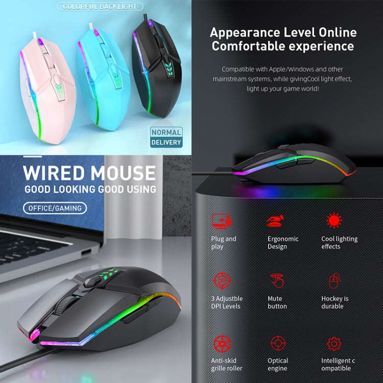 S700 Colorful Light USB Wired Office Gaming Mouse (Black)