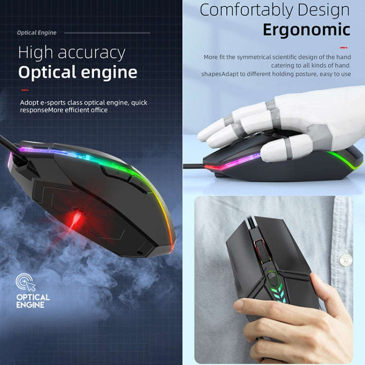 S700 Colorful Light USB Wired Office Gaming Mouse (Black)