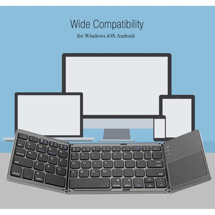 B033 Rechargeable 3-Folding 64 Keys Bluetooth Wireless Keyboard with Touchpad(Silver)