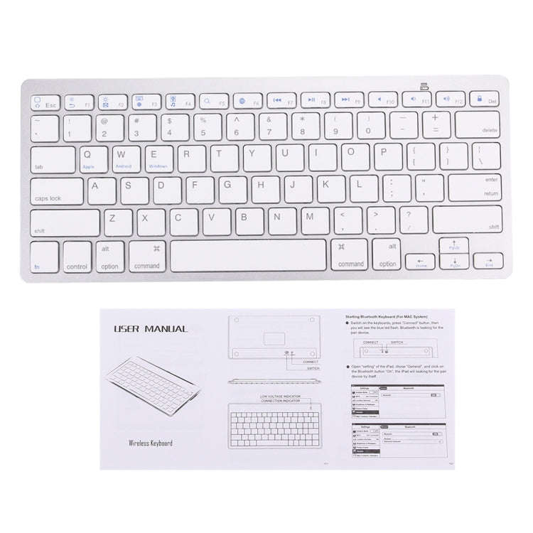 BK-3001 Bluetooth Wireless 78 Keys Ultrathin Keyboard for Windows / iPad / iPhone(Silver)