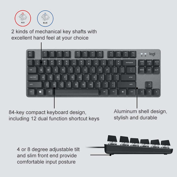 Logitech K835 Mini Mechanical Wired Keyboard, Red Shaft (Black)