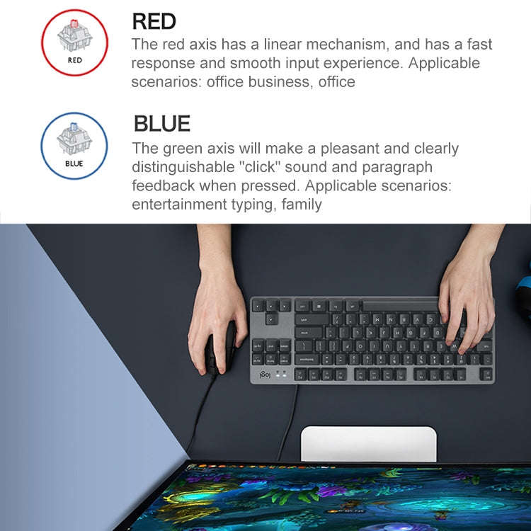 Logitech K835 Mini Mechanical Wired Keyboard, Red Shaft (Black)