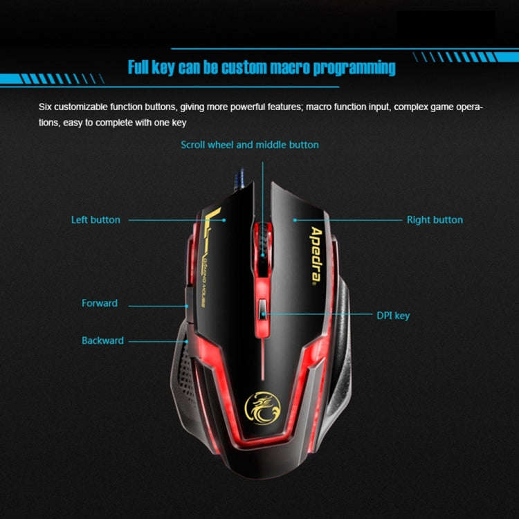 Apedra iMICE A9 High Precision Gaming Mouse LED four color controlled breathing light USB 6 Butto...