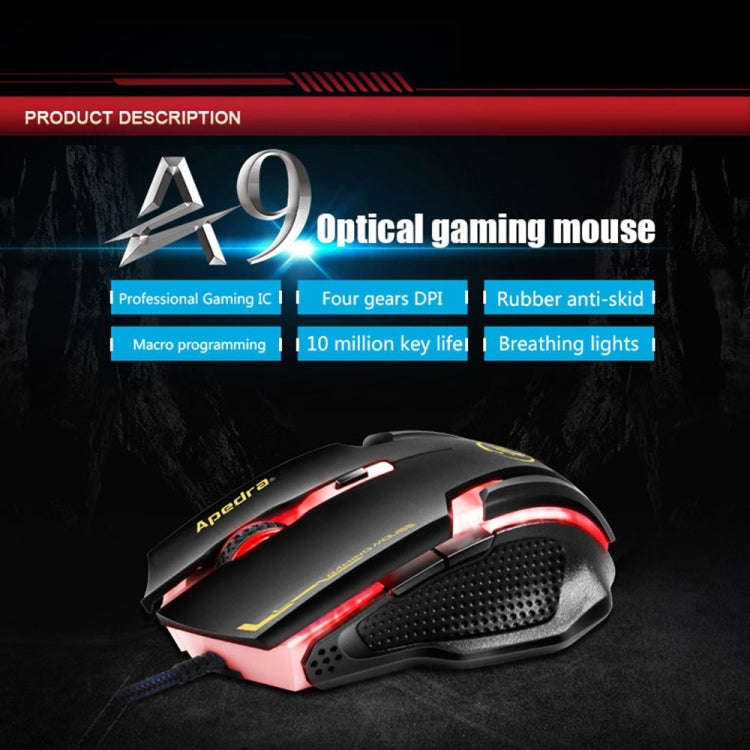 Apedra iMICE A9 High Precision Gaming Mouse LED four color controlled breathing light USB 6 Butto...