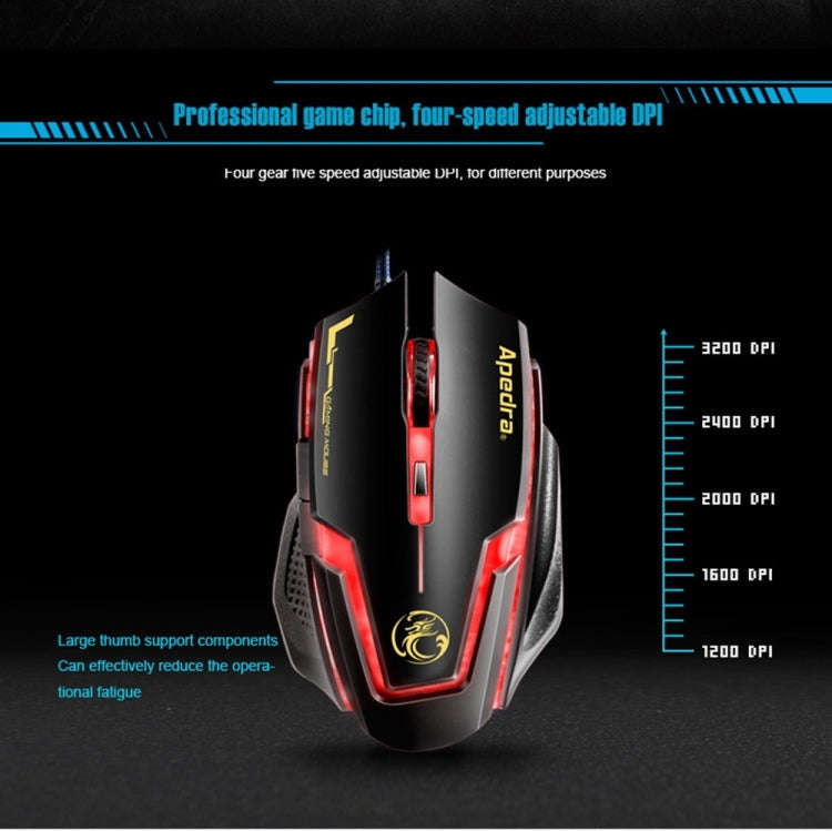 Apedra iMICE A9 High Precision Gaming Mouse LED four color controlled breathing light USB 6 Butto...