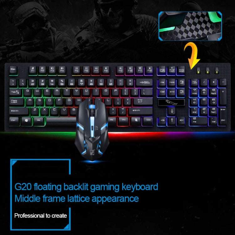 ZGB G20 1600 DPI Professional Wired Glowing Mechanical Feel Suspension Keyboard + Optical Mouse K...