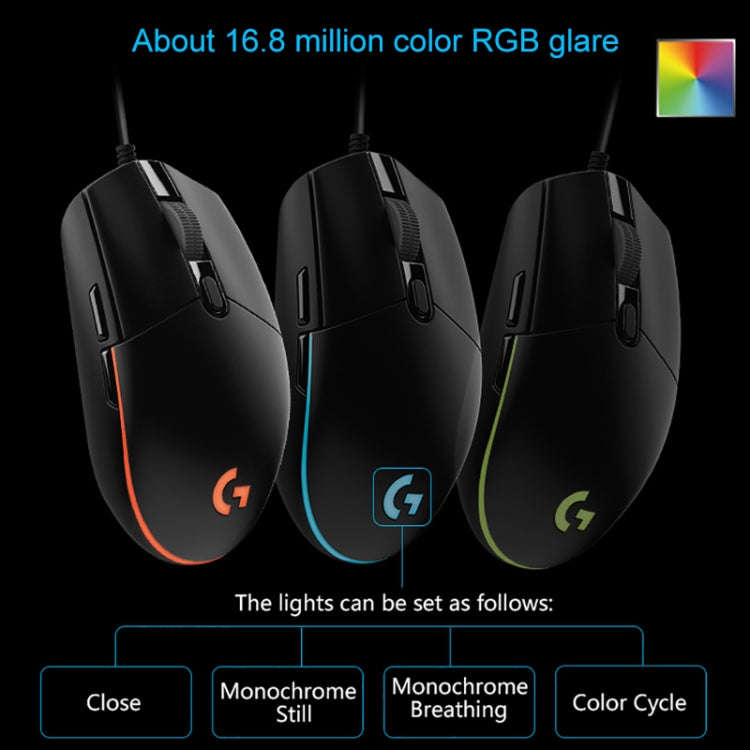 Logitech G102 6-keys RGB Glowing 6000DPI Five-speed Adjustable Wired Optical Gaming Mouse, Length...