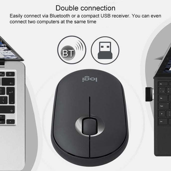Logitech Pebble Cobblestone Shape Thin 3-keys 1000DPI Mute Wireless Bluetooth Optical Mouse, Wire...