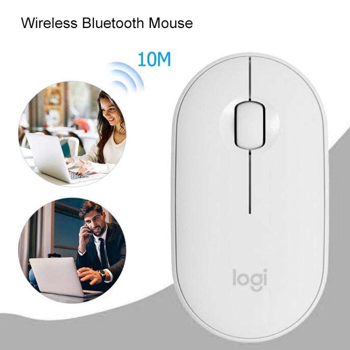Logitech Pebble Cobblestone Shape Thin 3-keys 1000DPI Mute Wireless Bluetooth Optical Mouse, Wire...