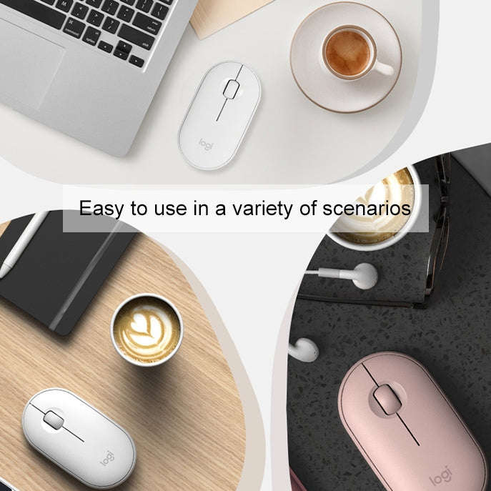 Logitech Pebble Cobblestone Shape Thin 3-keys 1000DPI Mute Wireless Bluetooth Optical Mouse, Wire...