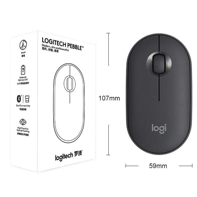 Logitech Pebble Cobblestone Shape Thin 3-keys 1000DPI Mute Wireless Bluetooth Optical Mouse, Wire...