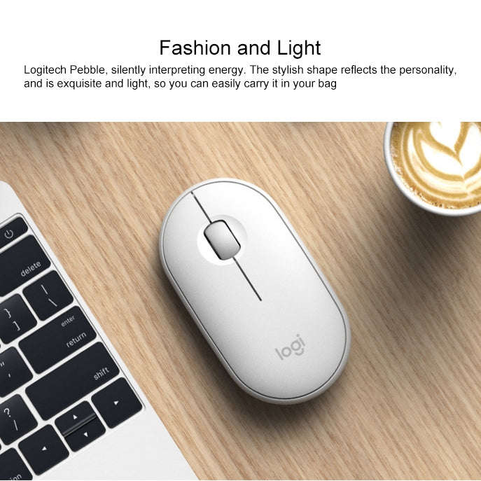 Logitech Pebble Cobblestone Shape Thin 3-keys 1000DPI Mute Wireless Bluetooth Optical Mouse, Wire...