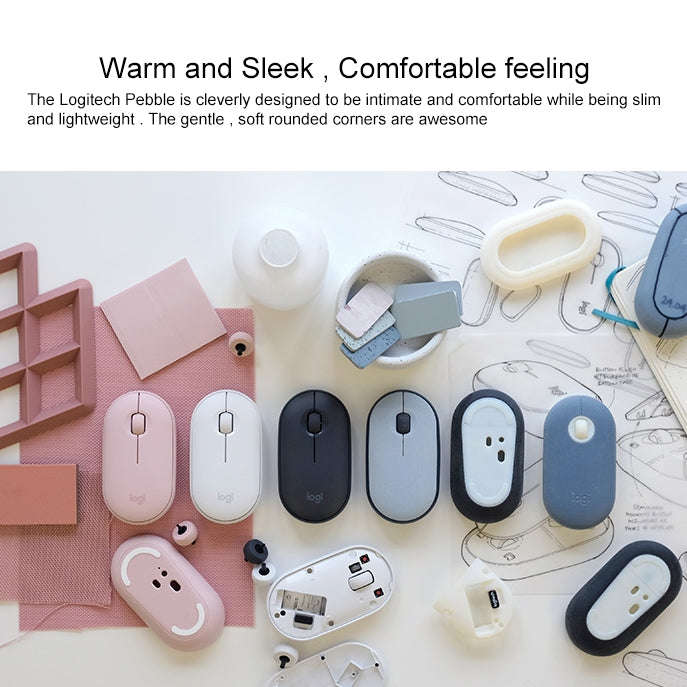 Logitech Pebble Cobblestone Shape Thin 3-keys 1000DPI Mute Wireless Bluetooth Optical Mouse, Wire...