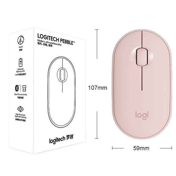 Logitech Pebble Cobblestone Shape Thin 3-keys 1000DPI Mute Wireless Bluetooth Optical Mouse, Wire...