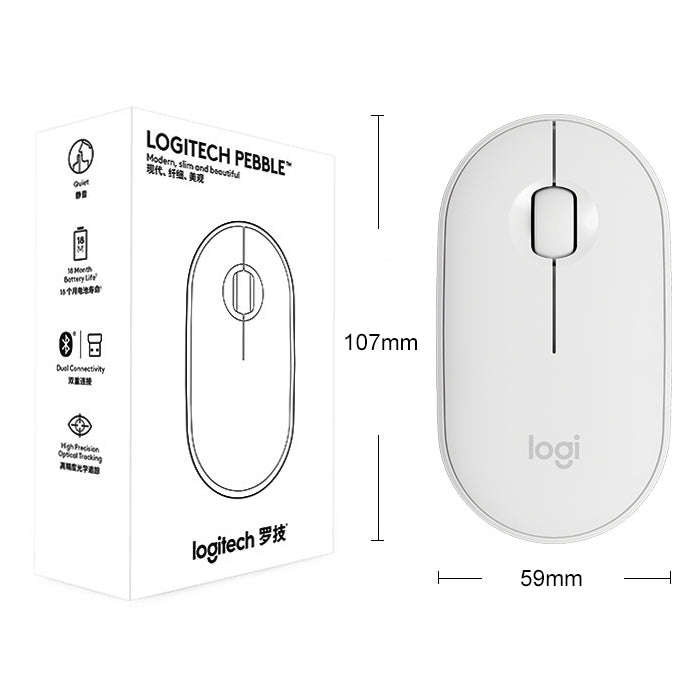 Logitech Pebble Cobblestone Shape Thin 3-keys 1000DPI Mute Wireless Bluetooth Optical Mouse, Wire...