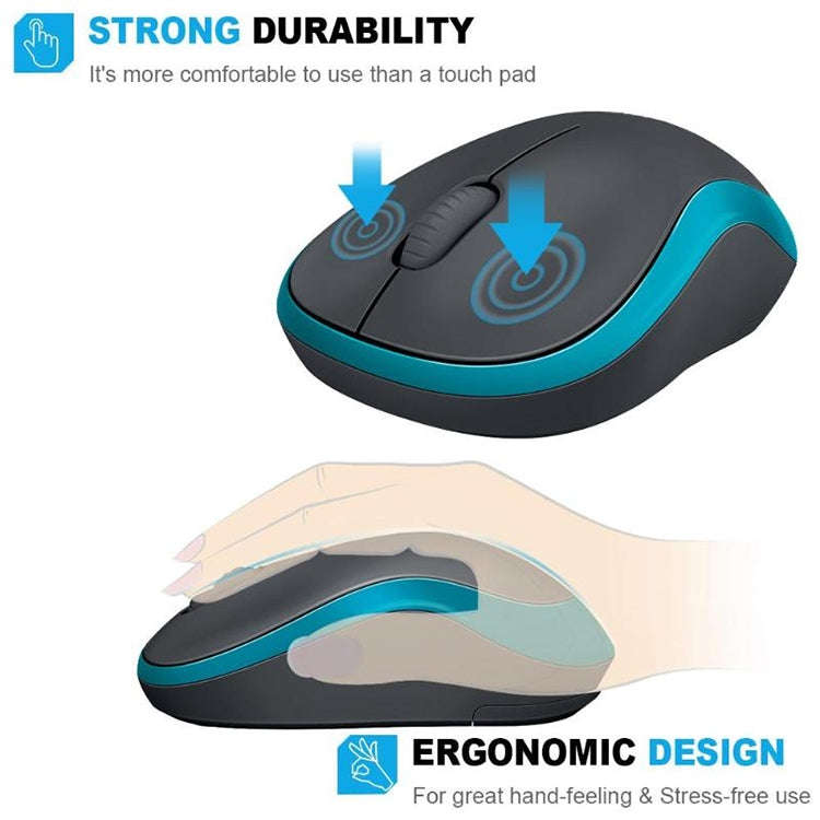 Logitech M186 Wireless Mouse Office Power Saving USB Laptop Desktop Computer Universal (Black Blue)