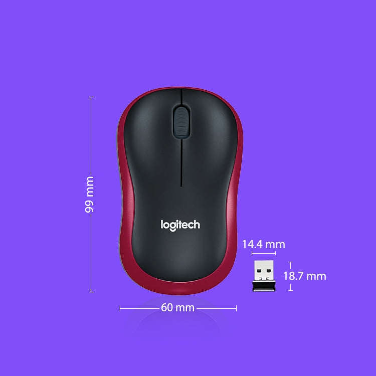 Logitech M186 Wireless Mouse Office Power Saving USB Laptop Desktop Computer Universal (Black Red)