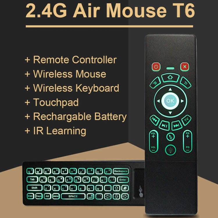 T6 Colorful Light Version Air Mouse 2.4GHz Wireless Keyboard Remote Controller with Touchpad & IR...