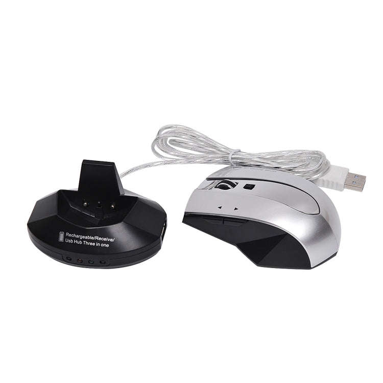 MZ-011 2.4GHz 1600DPI Wireless Rechargeable Optical Mouse with HUB Function(Black Silver)