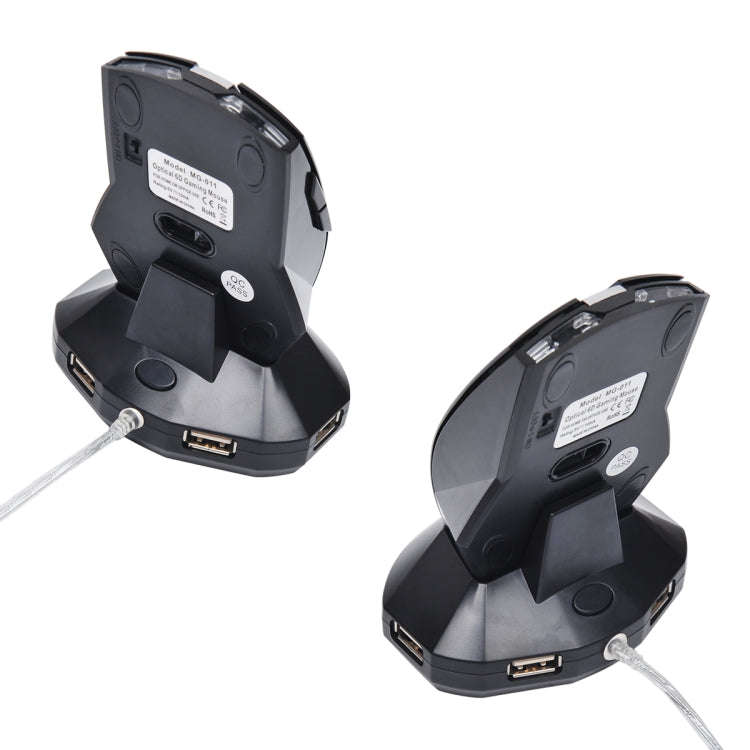 MZ-011 2.4GHz 1600DPI Wireless Rechargeable Optical Mouse with HUB Function(Black)