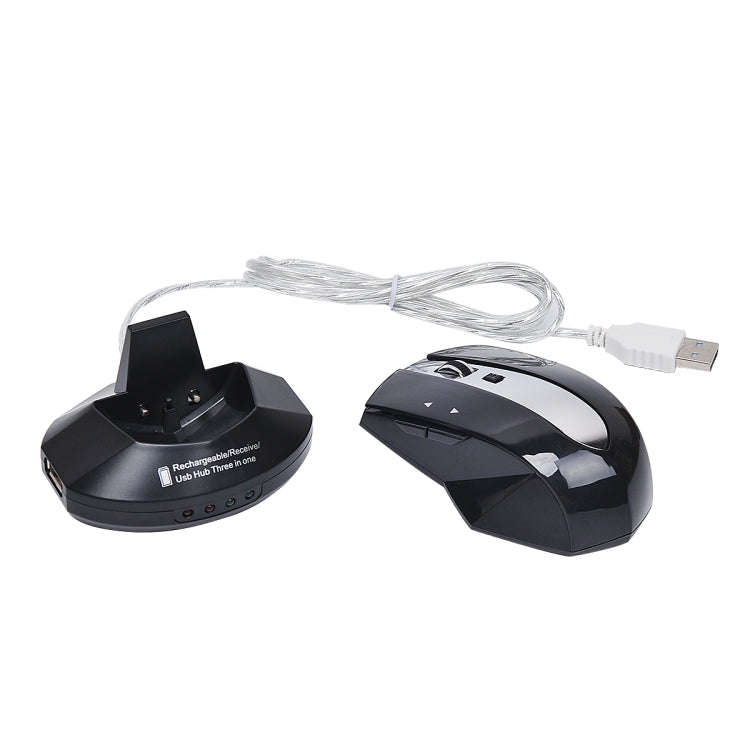 MZ-011 2.4GHz 1600DPI Wireless Rechargeable Optical Mouse with HUB Function(Black)