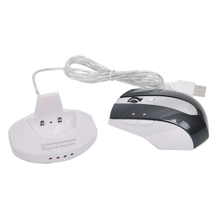MZ-011 2.4GHz 1600DPI Wireless Rechargeable Optical Mouse with HUB Function(White + Royal Blue)
