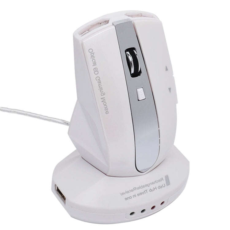 MZ-011 2.4GHz 1600DPI Wireless Rechargeable Optical Mouse with HUB Function(Pearl White)