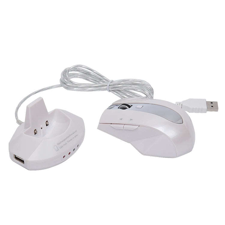 MZ-011 2.4GHz 1600DPI Wireless Rechargeable Optical Mouse with HUB Function(Pearl White)
