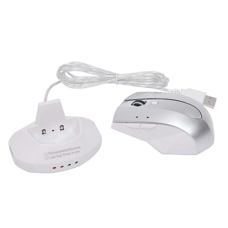 MZ-011 2.4GHz 1600DPI Wireless Rechargeable Optical Mouse with HUB Function(Silver)