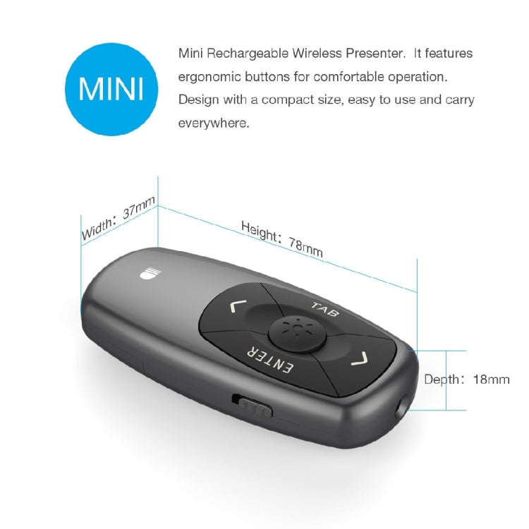 Doosl DSIT011 2.4GHz Mini Rechargeable PowerPoint Presentation Remote Control, Control Distance: ...