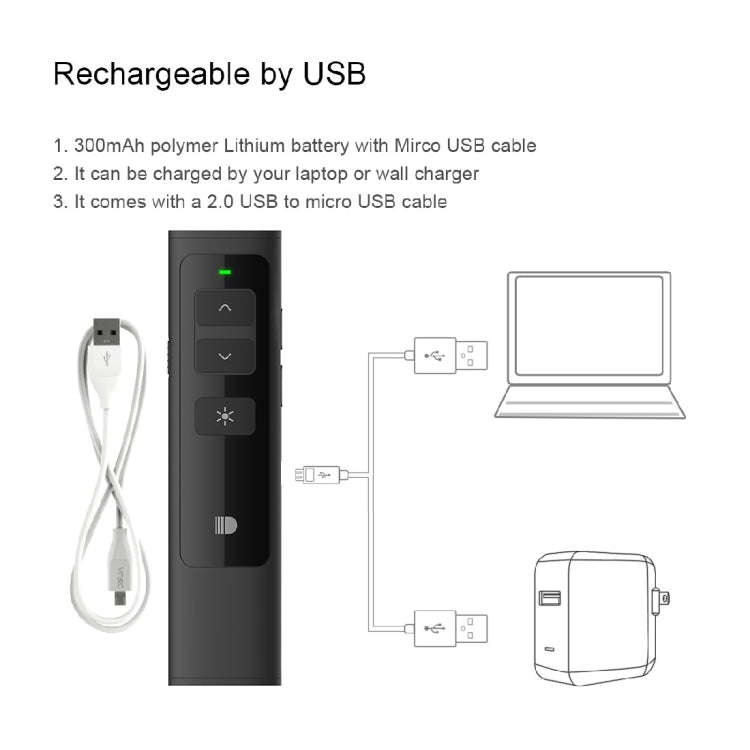 Doosl DSIT013 2.4GHz Rechargeable PowerPoint Presentation Remote Control Multi-functional Laser P...