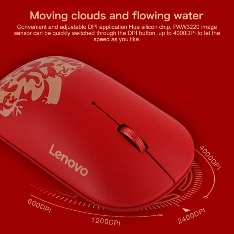 Lenovo Air Handle Lightweight Portable Mute Wireless Mouse, Blessing Mouse Version (Red)