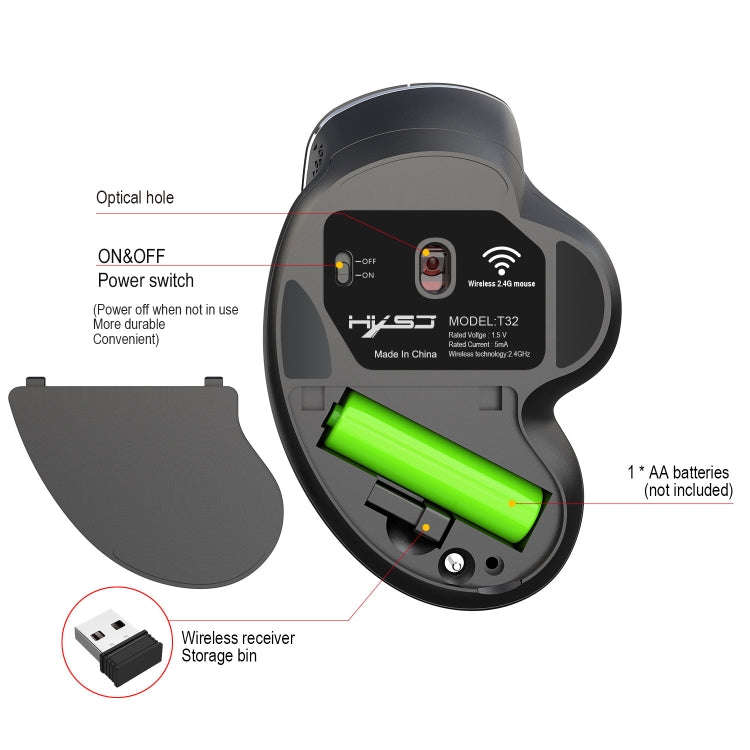 HXSJ T32 Ergonomic Design 2.4G Wireless Vertical Mouse