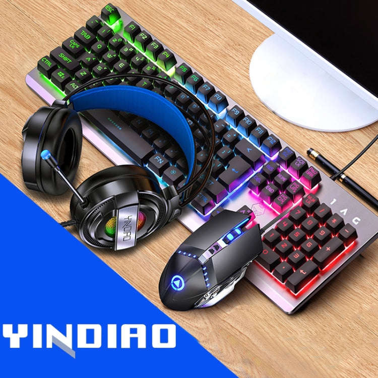 YINDIAO K002 USB Wired Mechanical Feel Sound Control RGB Backlight Keyboard + Optical Silent Mous...